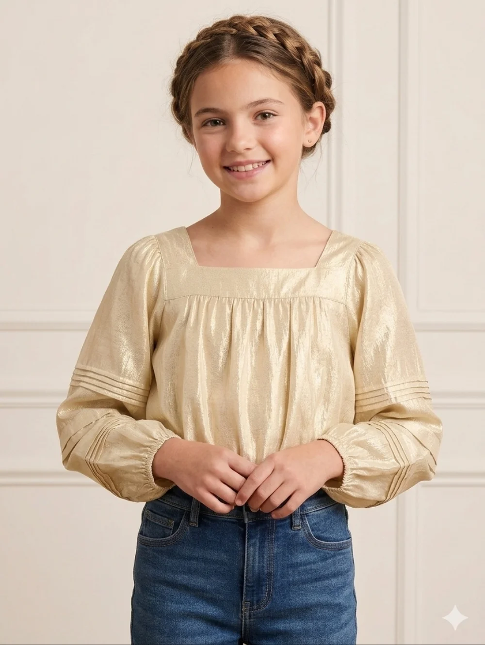 Crewcuts Girls Metallic Gold Square Neck Blouse L (10-12) NWOT